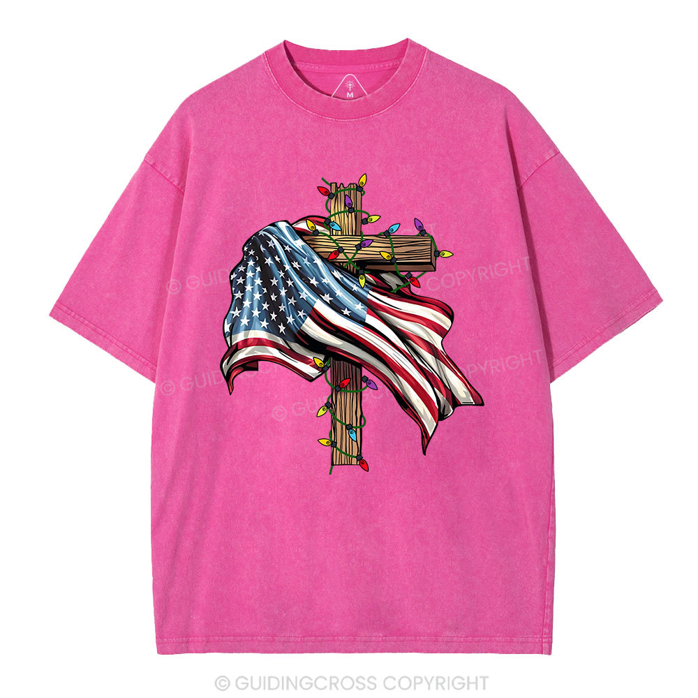 Cross Flag Christian Washed T-Shirt