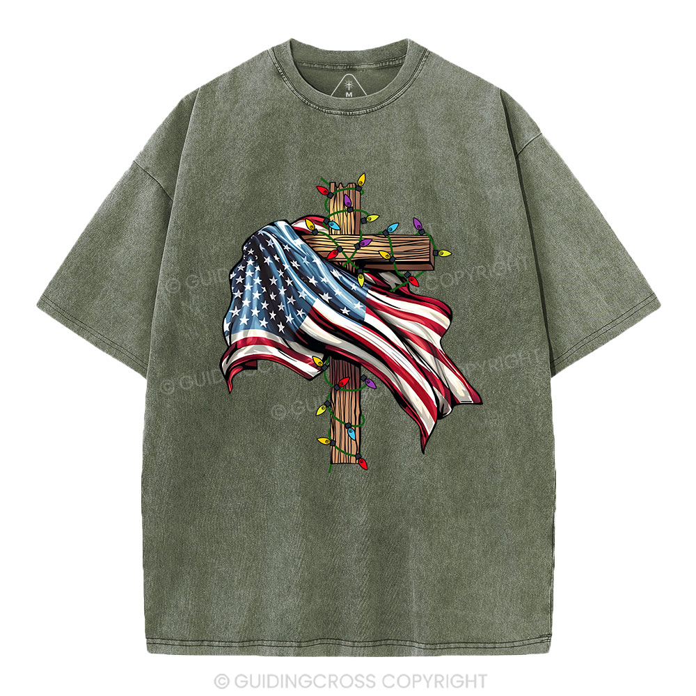 Cross Flag Christian Washed T-Shirt