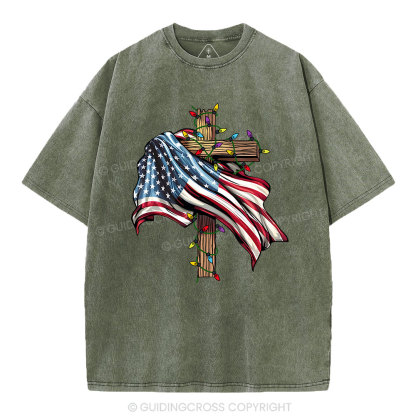 Cross Flag Christian Washed T-Shirt