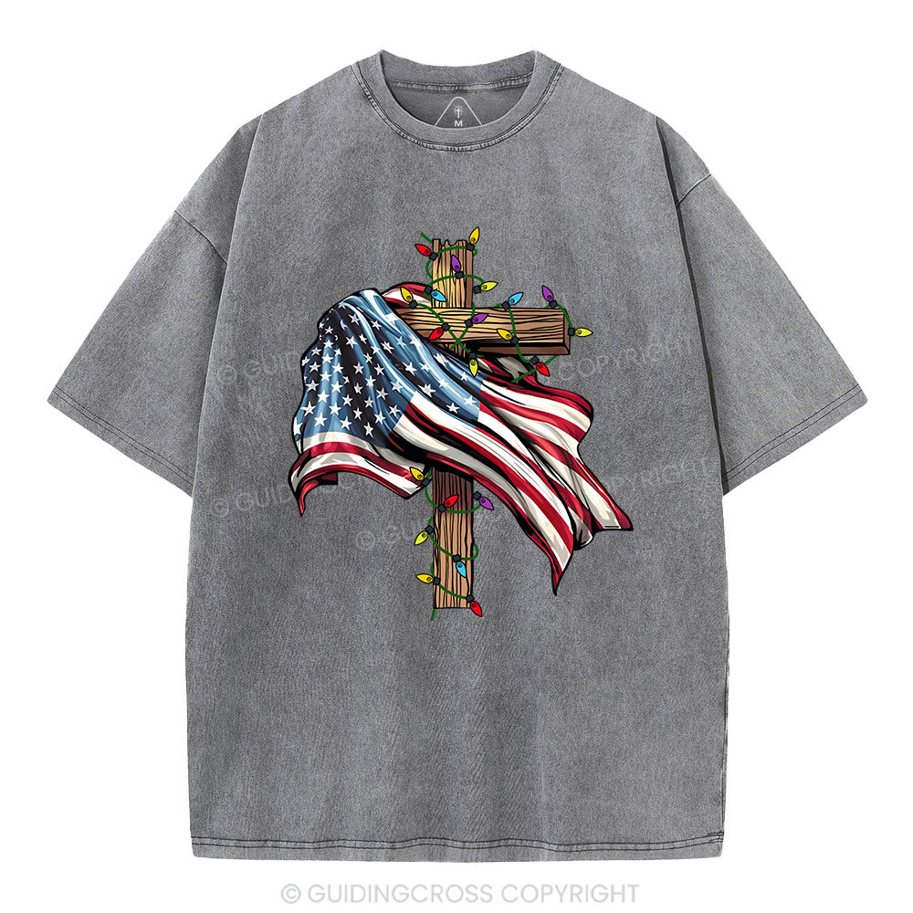Cross Flag Christian Washed T-Shirt