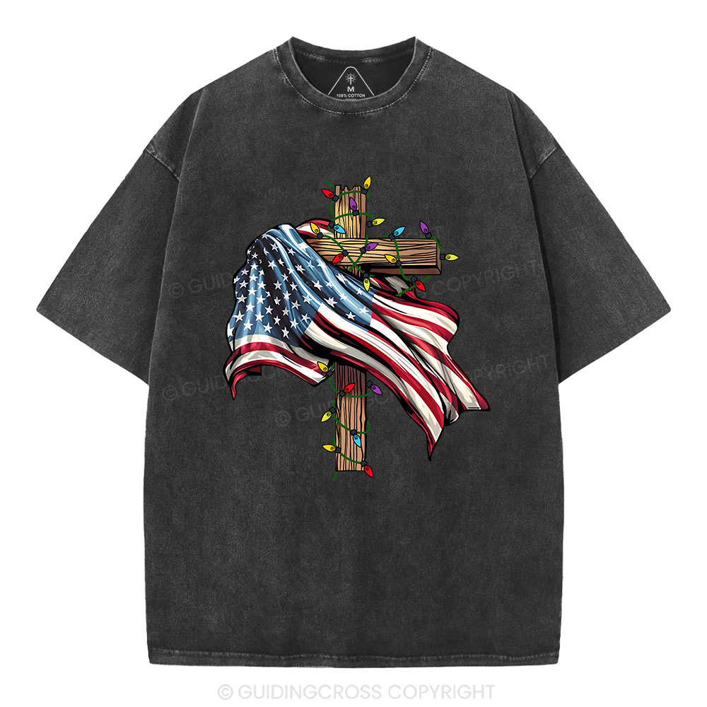 Cross Flag Christian Washed T-Shirt
