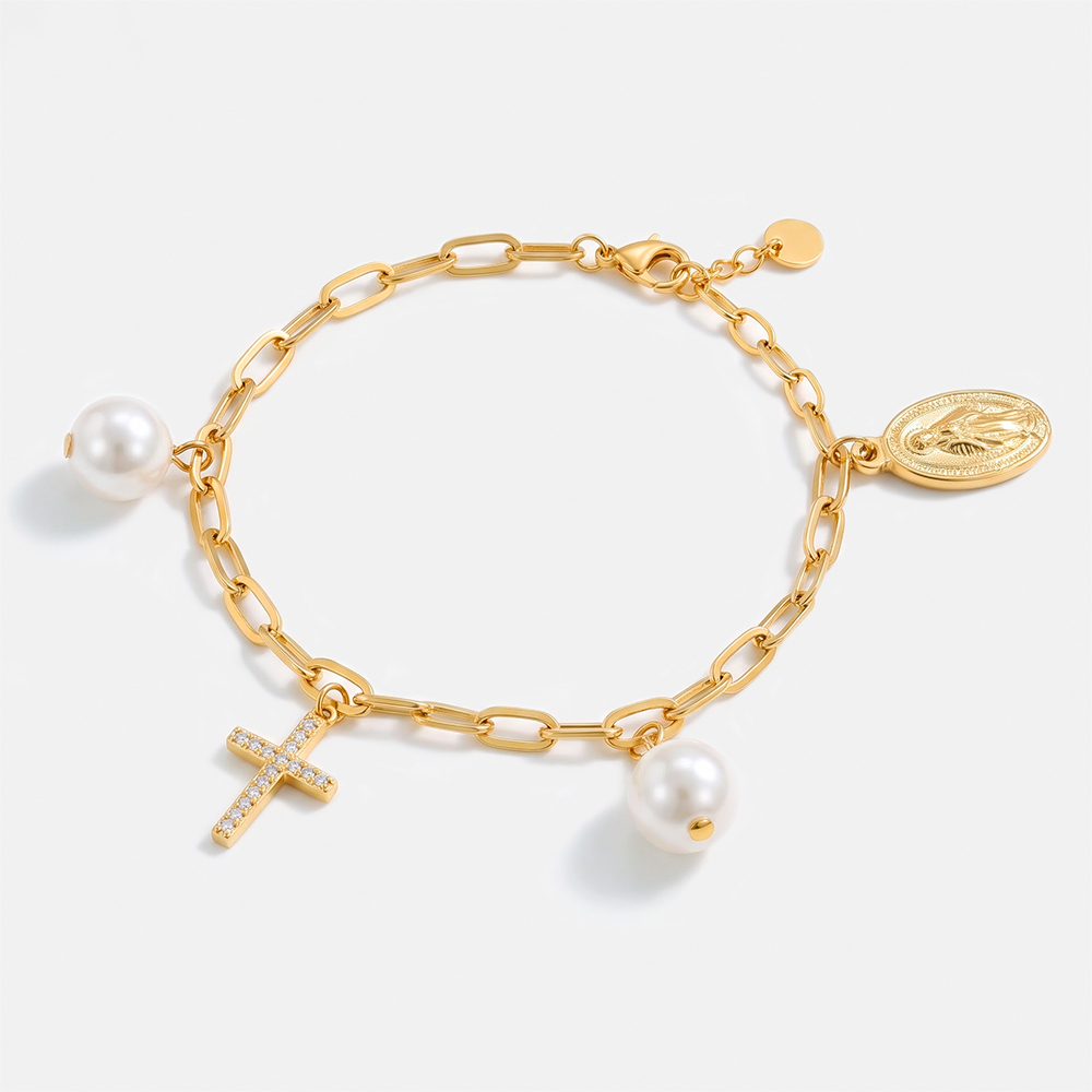 Cross & Pearl Charm Christian Bracelet