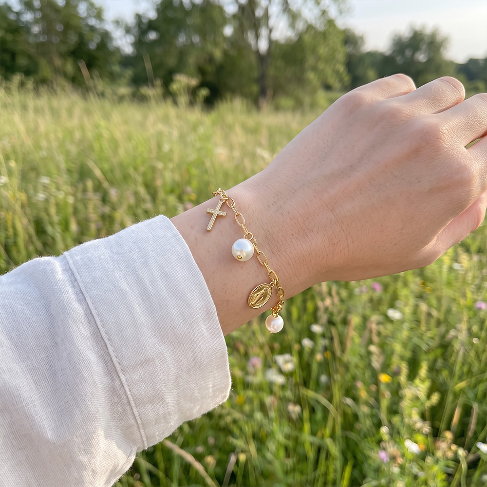 Cross & Pearl Charm Christian Bracelet
