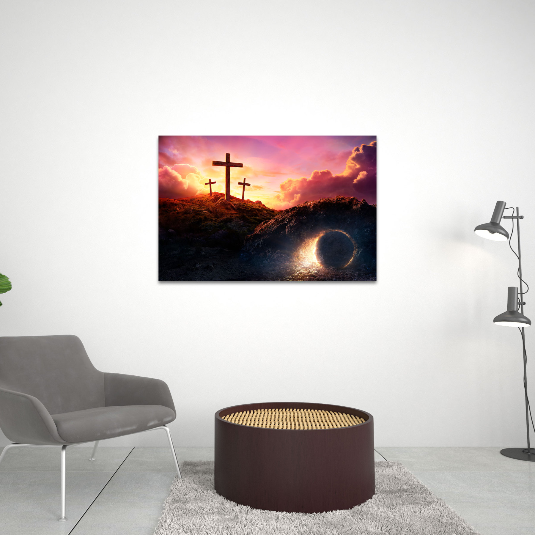 Crosses And Tomb Empty Christian Canvas Wall Art