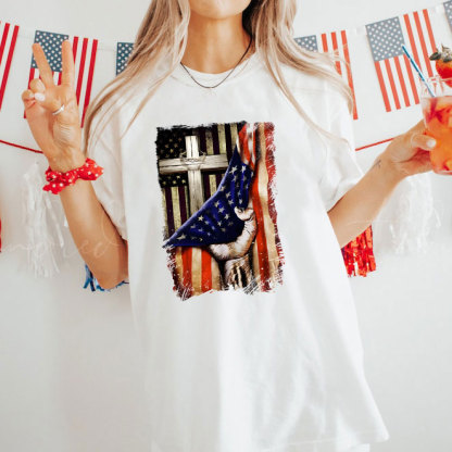 The Cross And America Flag Christian T-Shirt
