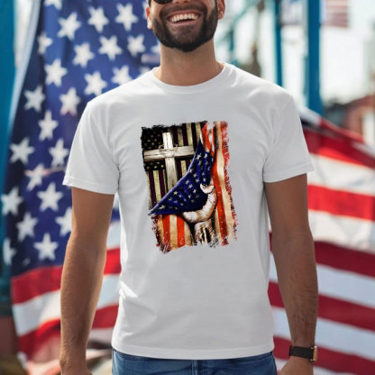 The Cross And America Flag Christian T-Shirt
