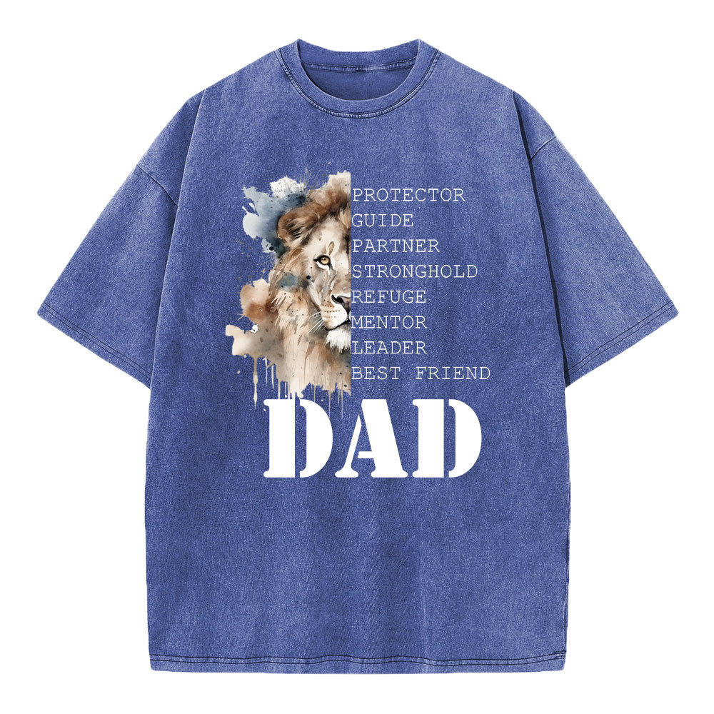 Dad And Lion Christian Washed T-Shirt