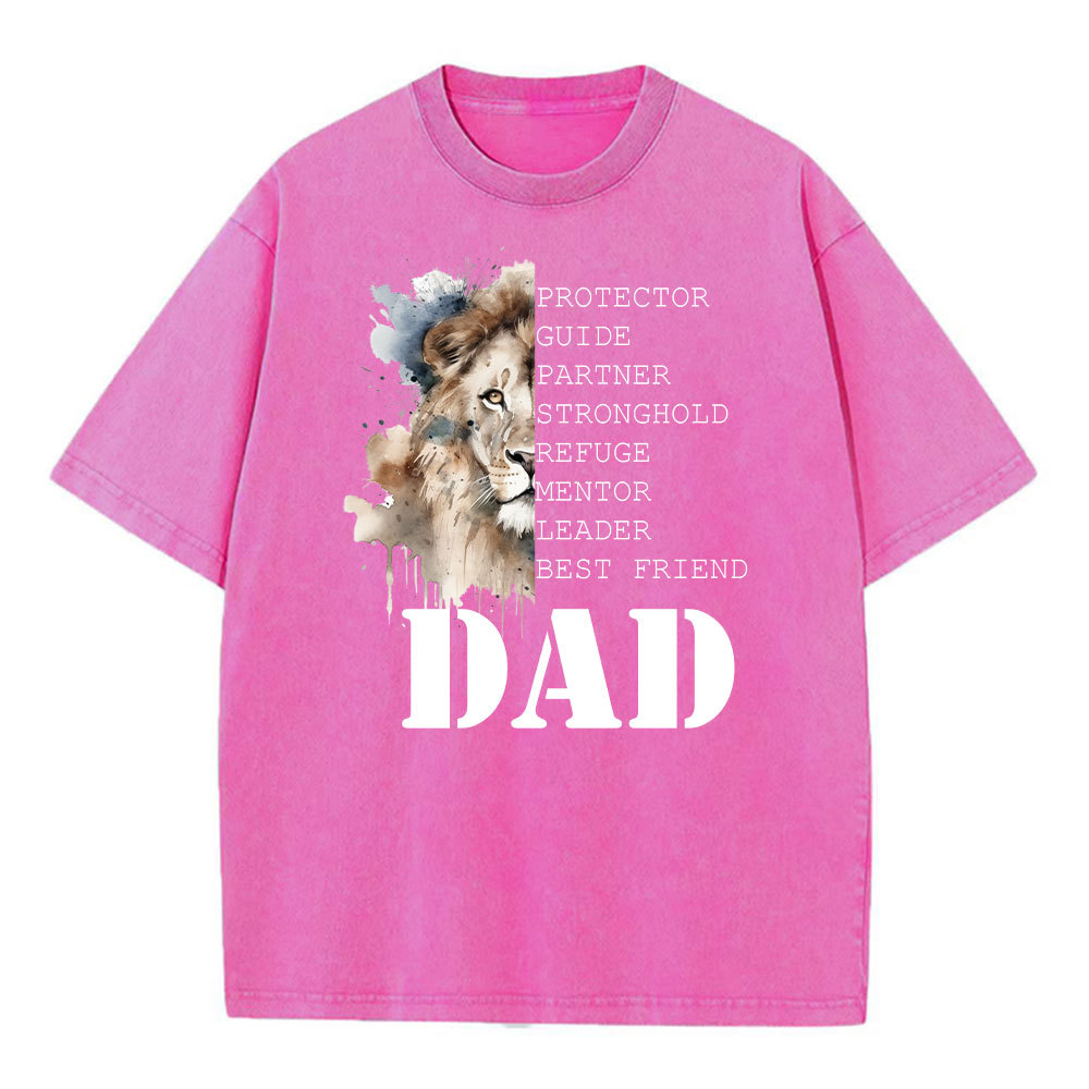 Dad And Lion Christian Washed T-Shirt