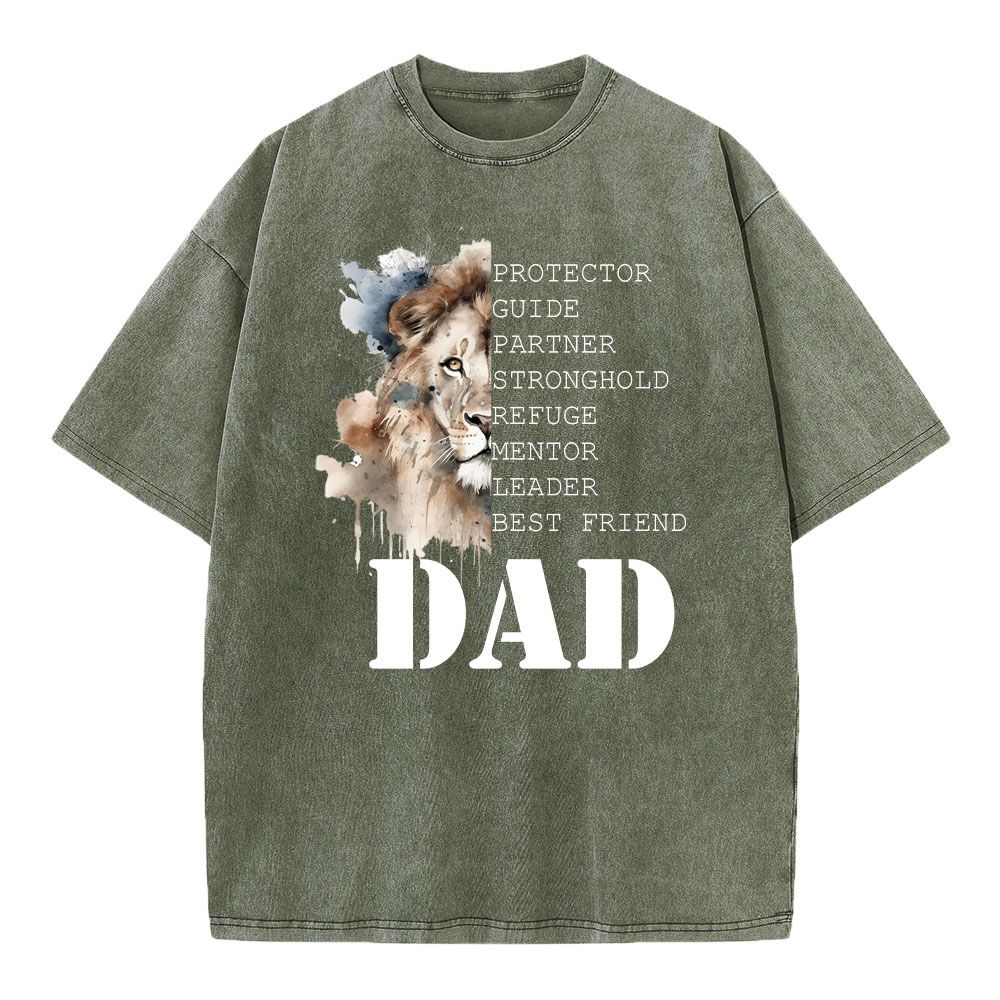 Dad And Lion Christian Washed T-Shirt