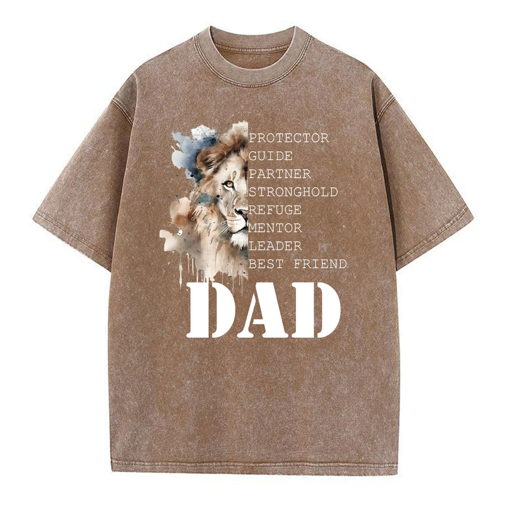 Dad And Lion Christian Washed T-Shirt