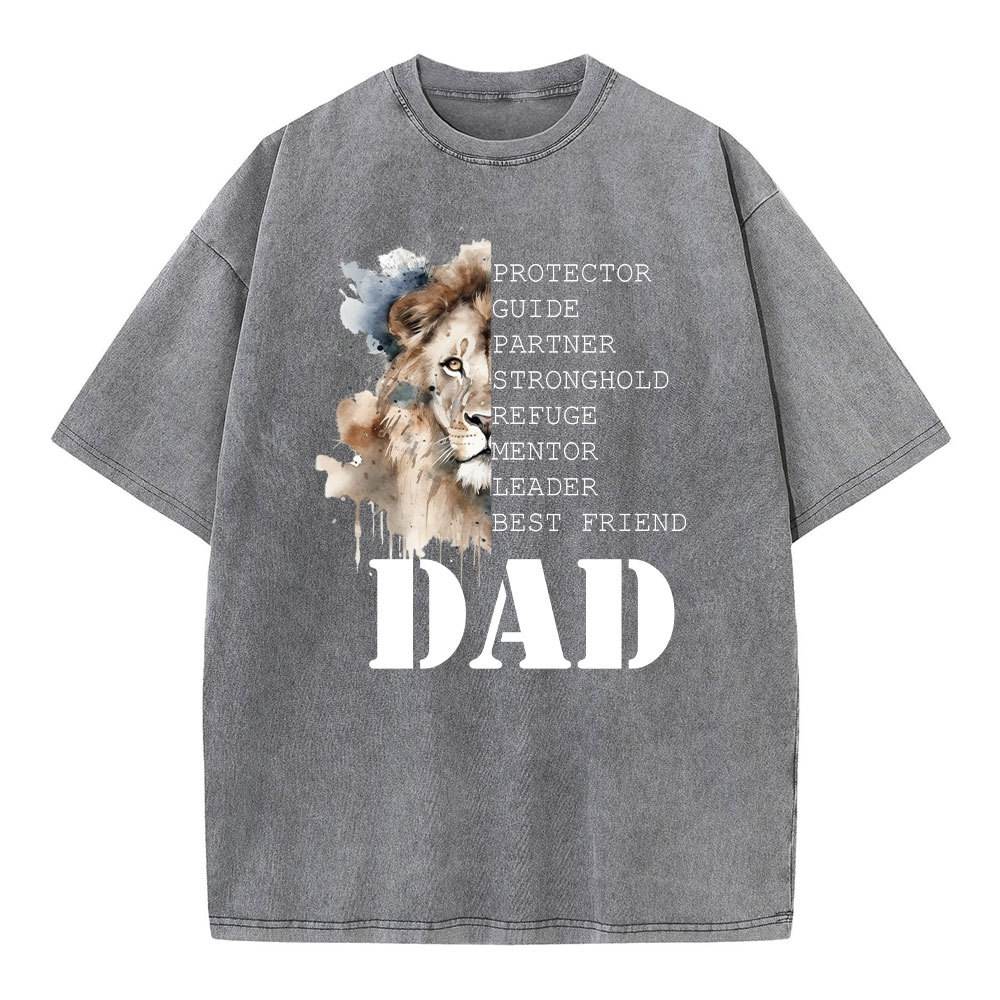 Dad And Lion Christian Washed T-Shirt