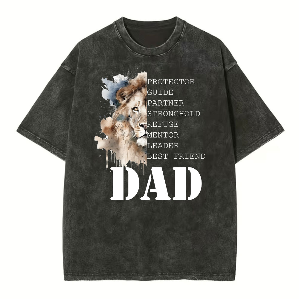 Dad And Lion Christian Washed T-Shirt