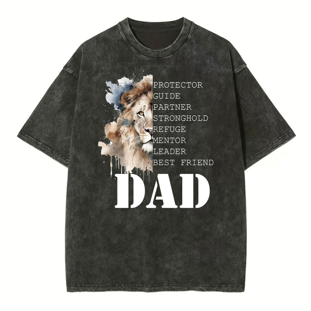 Dad And Lion Christian Washed T-Shirt