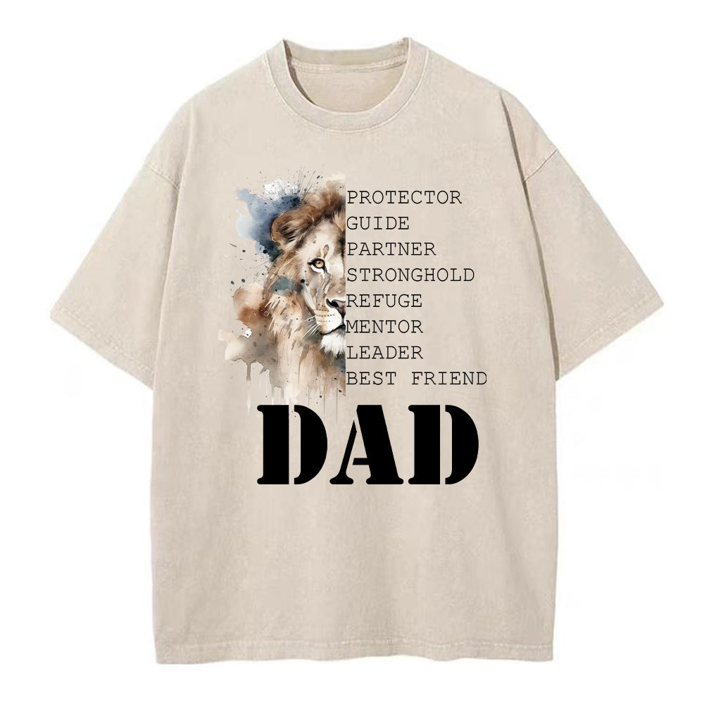Dad And Lion Christian Washed T-Shirt