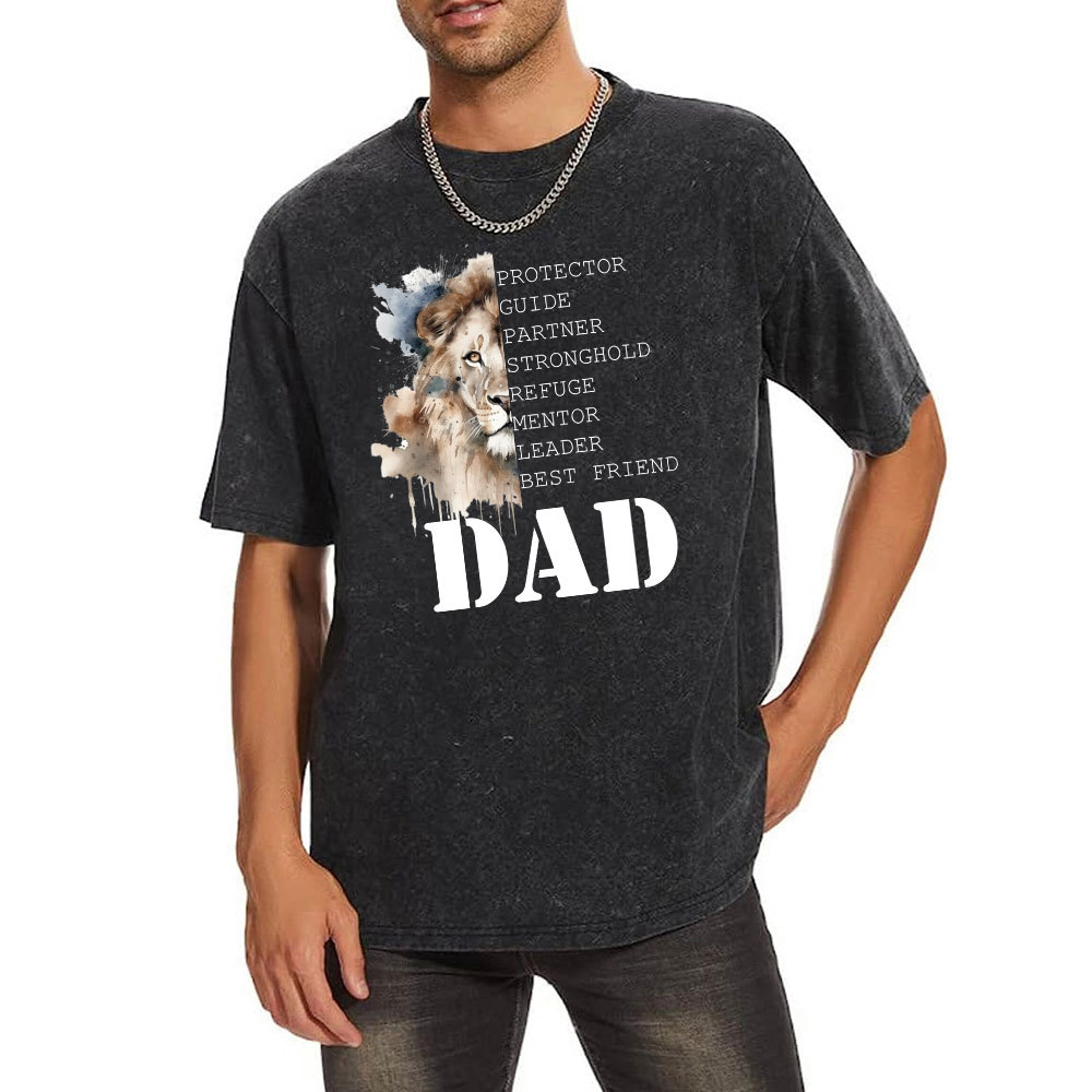 Dad And Lion Christian Washed T-Shirt