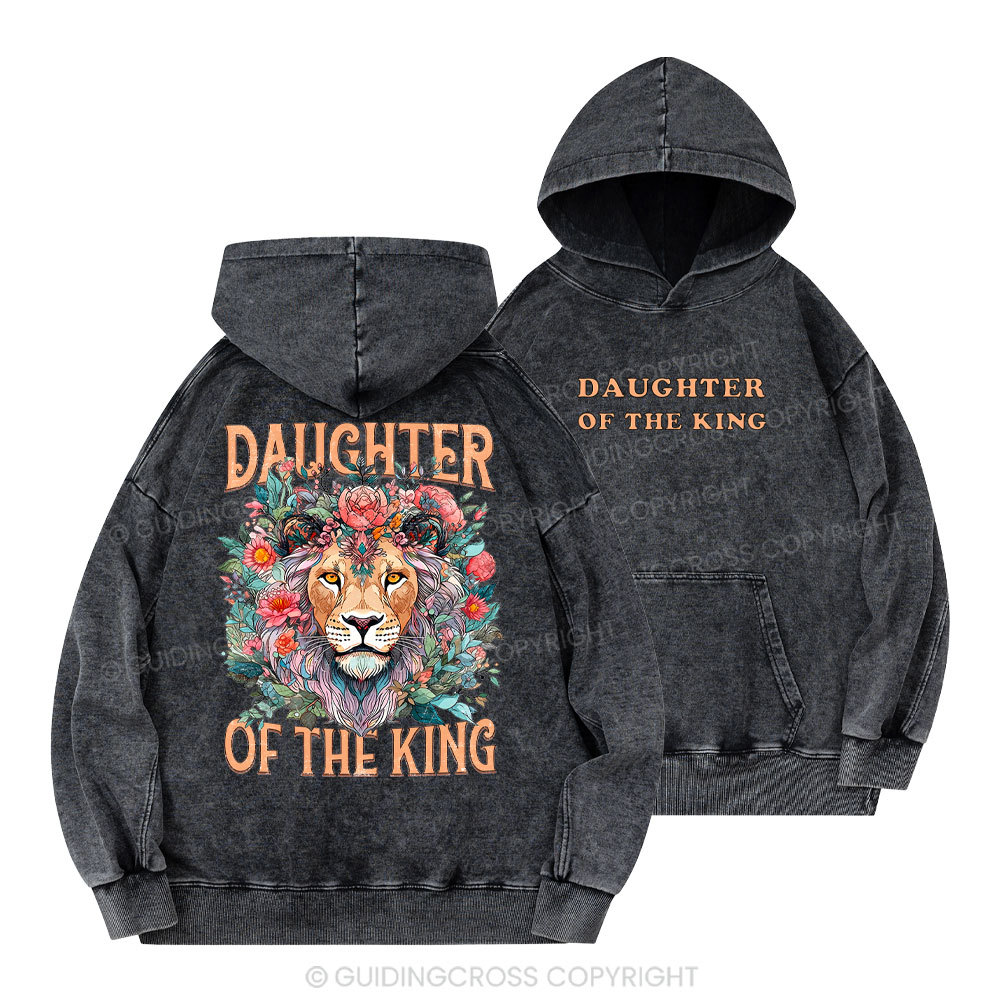 Daughter Of The King Boho Flower Lion Christian Washed Hoodie