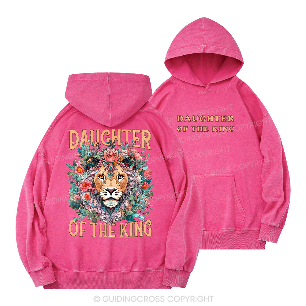 Daughter Of The King Boho Flower Lion Christian Washed Hoodie