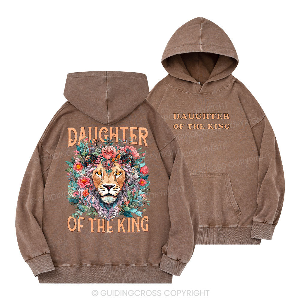 Daughter Of The King Boho Flower Lion Christian Washed Hoodie