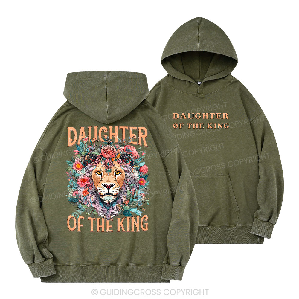 Daughter Of The King Boho Flower Lion Christian Washed Hoodie