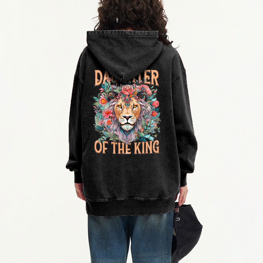 Daughter Of The King Boho Flower Lion Christian Washed Hoodie