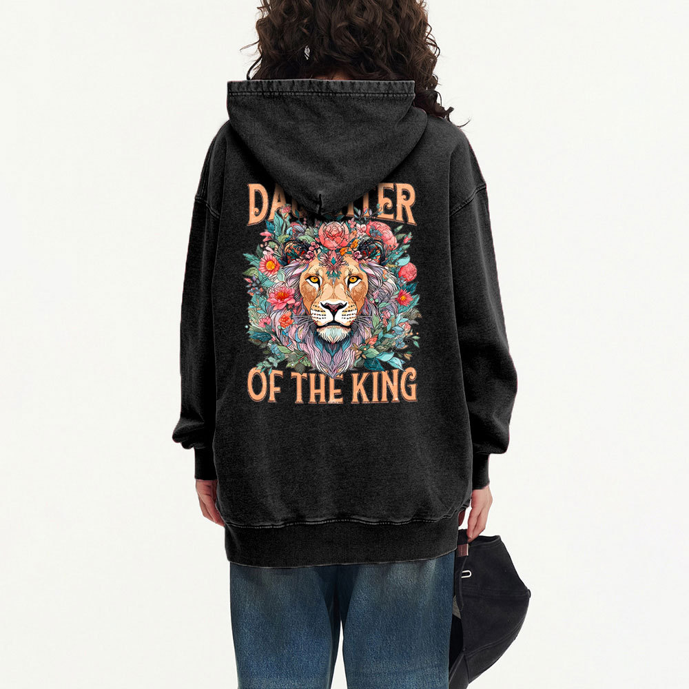 Daughter Of The King Boho Flower Lion Christian Washed Hoodie