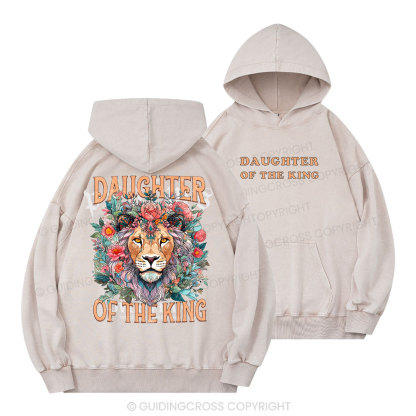 Daughter Of The King Boho Flower Lion Christian Washed Hoodie