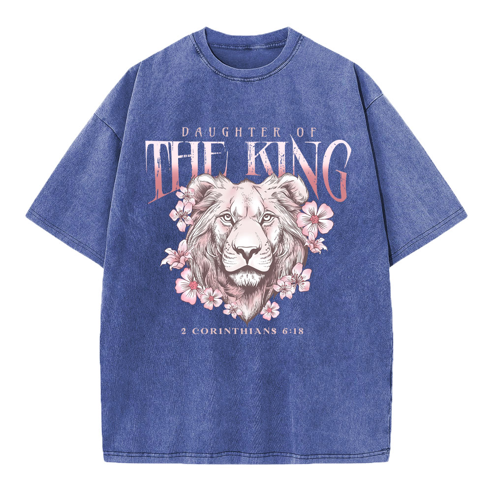 Daughter Of The King Floral Lion Christian Washed T-Shirt