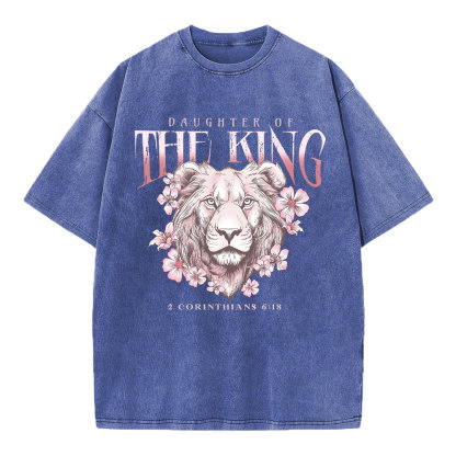 Daughter Of The King Floral Lion Christian Washed T-Shirt