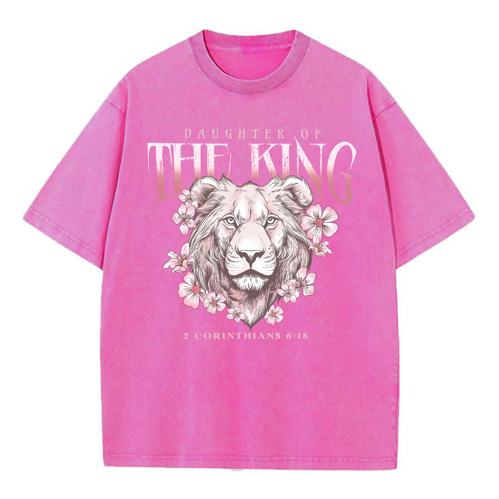 Daughter Of The King Floral Lion Christian Washed T-Shirt