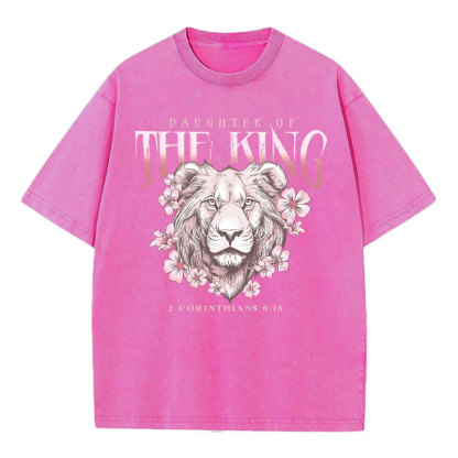 Daughter Of The King Floral Lion Christian Washed T-Shirt