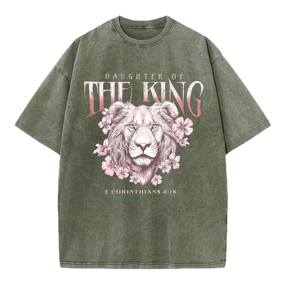 Daughter Of The King Floral Lion Christian Washed T-Shirt