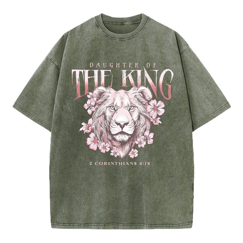 Daughter Of The King Floral Lion Christian Washed T-Shirt