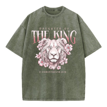 Daughter Of The King Floral Lion Christian Washed T-Shirt