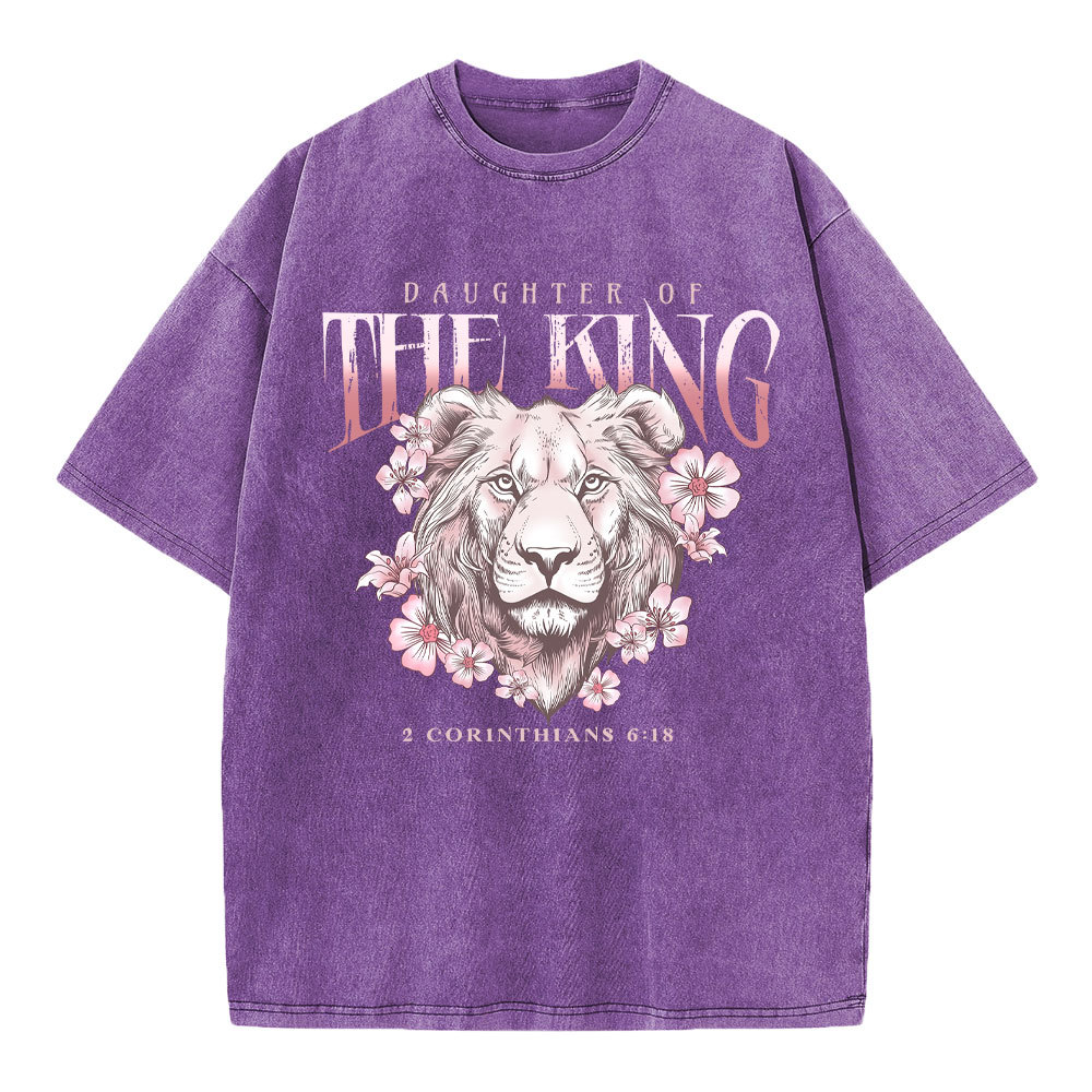 Daughter Of The King Floral Lion Christian Washed T-Shirt