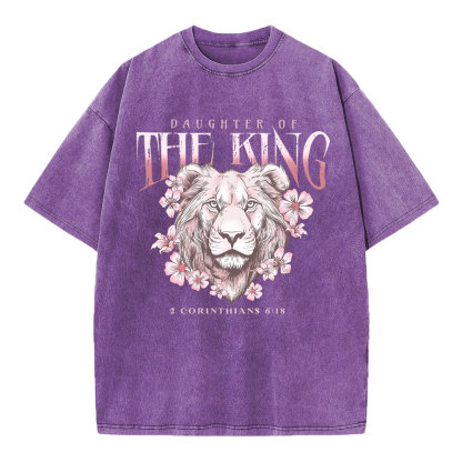 Daughter Of The King Floral Lion Christian Washed T-Shirt