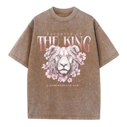 Daughter Of The King Floral Lion Christian Washed T-Shirt