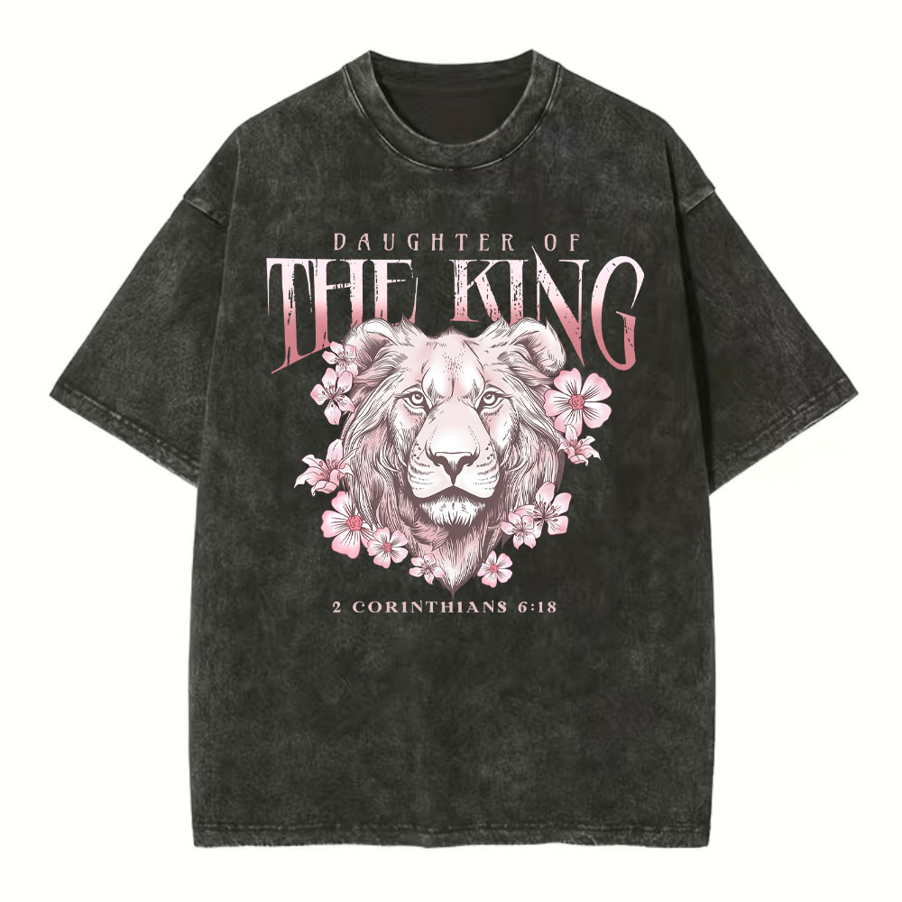 Daughter Of The King Floral Lion Christian Washed T-Shirt