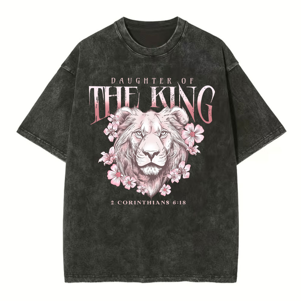 Daughter Of The King Floral Lion Christian Washed T-Shirt