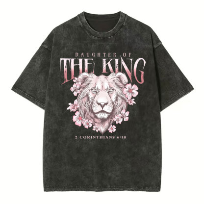 Daughter Of The King Floral Lion Christian Washed T-Shirt