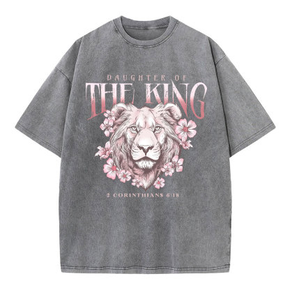 Daughter Of The King Floral Lion Christian Washed T-Shirt