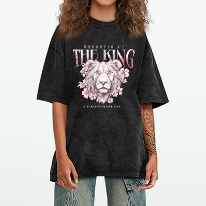 Daughter Of The King Floral Lion Christian Washed T-Shirt
