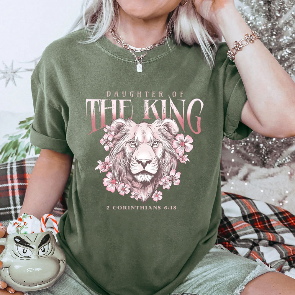 Daughter Of The King Floral Lion Christian Washed T-Shirt
