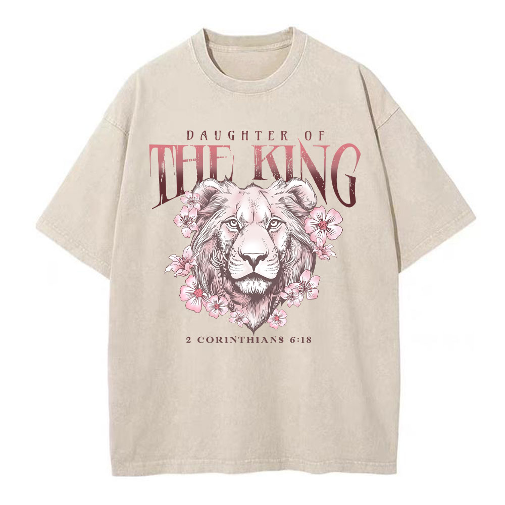 Daughter Of The King Floral Lion Christian Washed T-Shirt