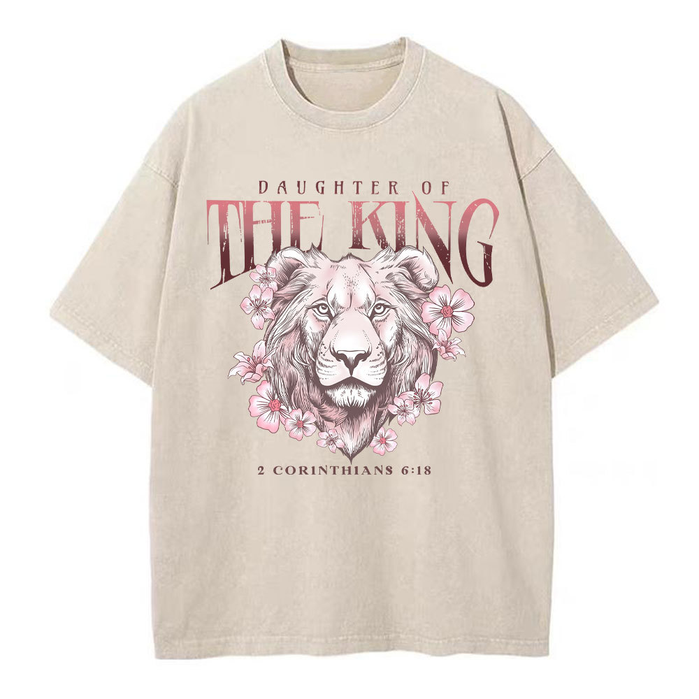 Daughter Of The King Floral Lion Christian Washed T-Shirt