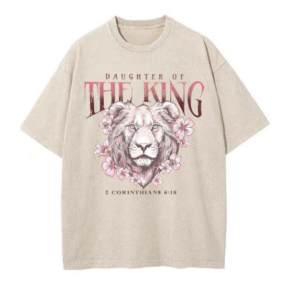 Daughter Of The King Floral Lion Christian Washed T-Shirt