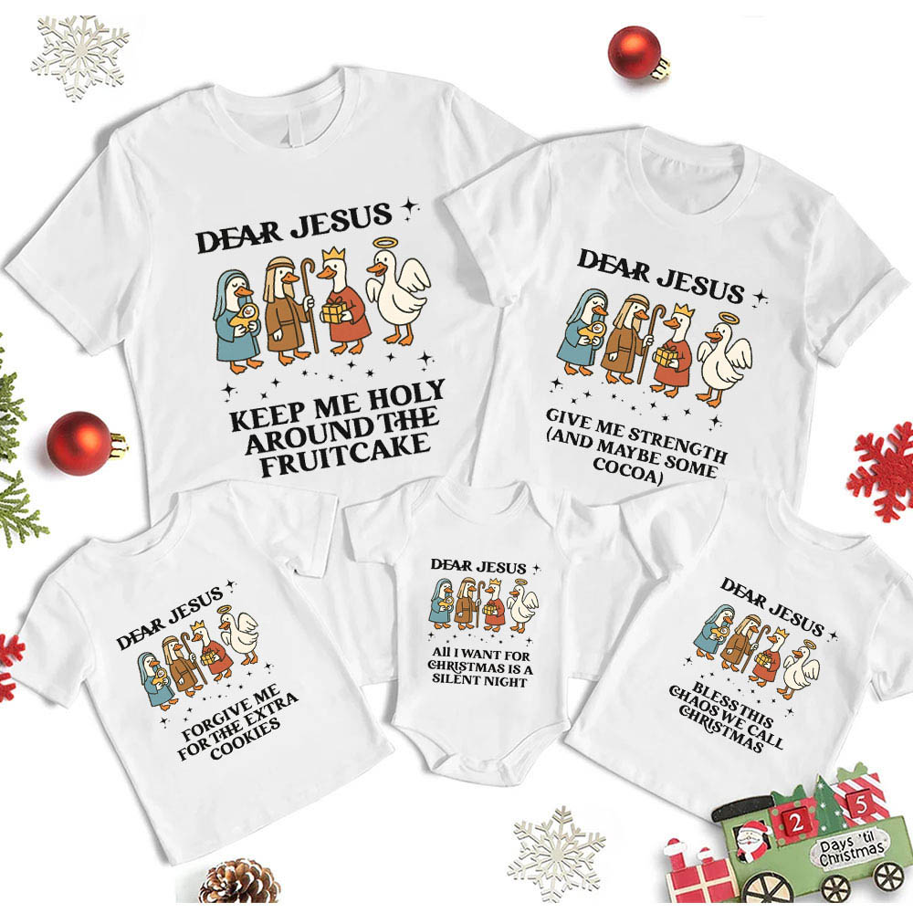 Personalized Dear Jesus Funny Goose Christian Family Christmas Matching Shirts