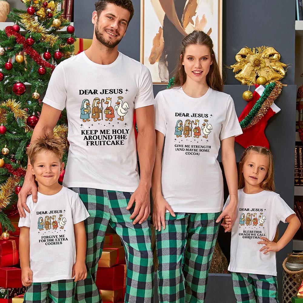 Personalized Dear Jesus Funny Goose Christian Family Christmas Matching Shirts