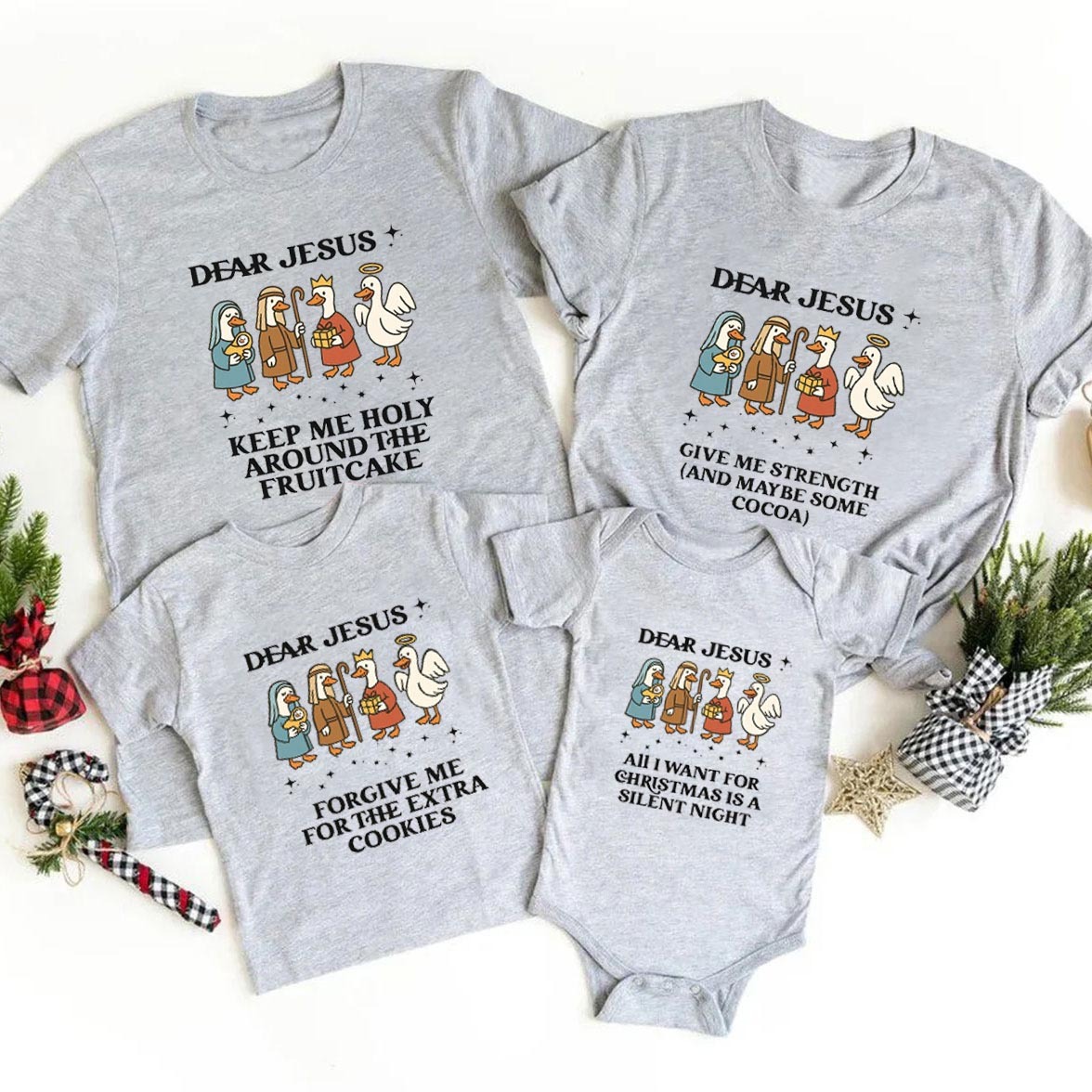Personalized Dear Jesus Funny Goose Christian Family Christmas Matching Shirts