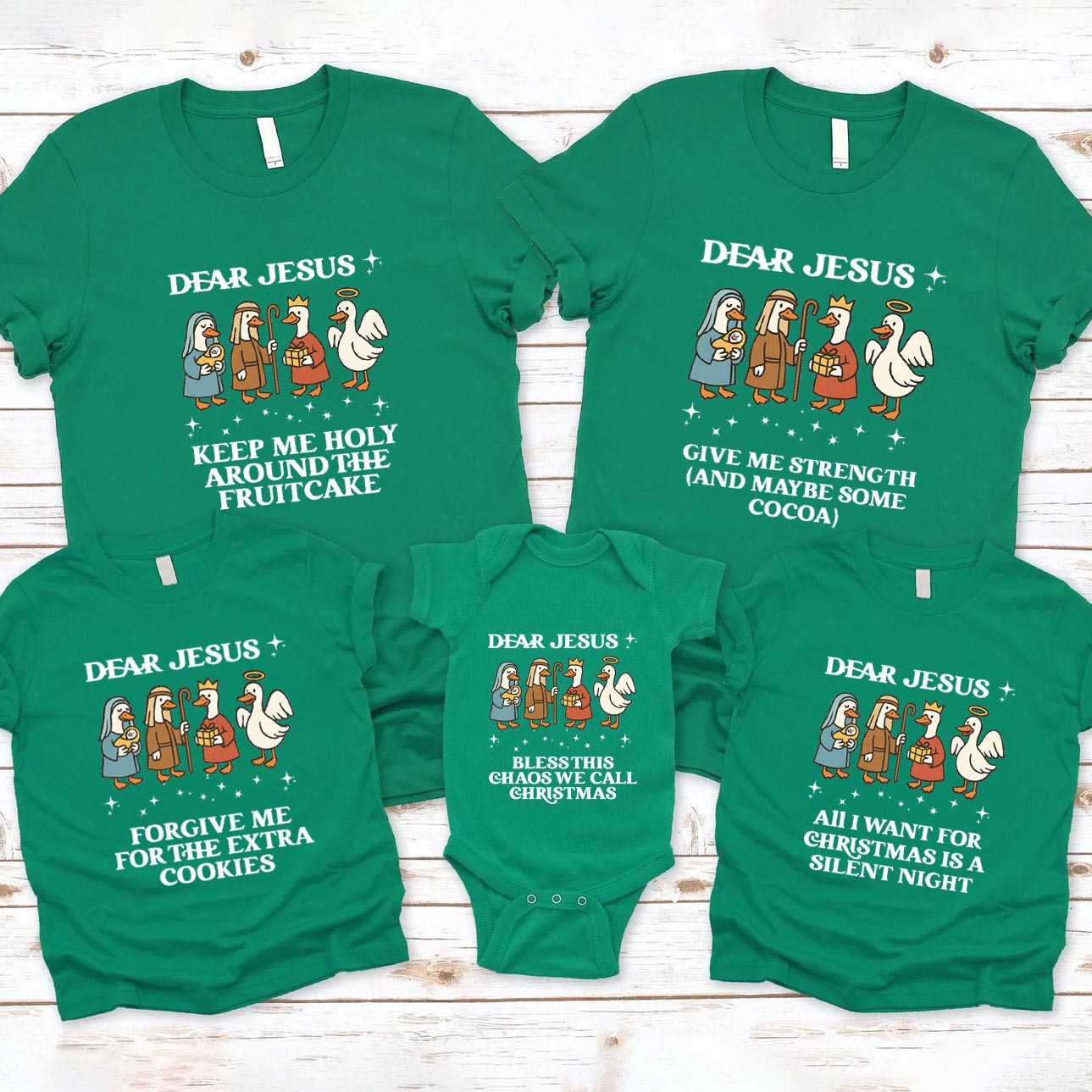 Personalized Dear Jesus Funny Goose Christian Family Christmas Matching Shirts