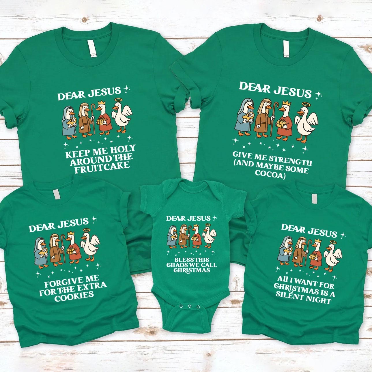 Personalized Dear Jesus Funny Goose Christian Family Christmas Matching Shirts